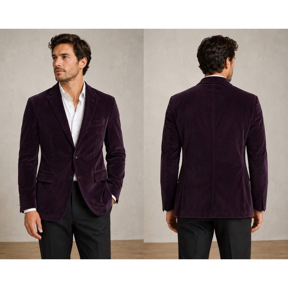 Lauren Ralph Lauren Sport Coat Blazer‎ Mens 42 R Velvet Lexington Burgundy Macys
